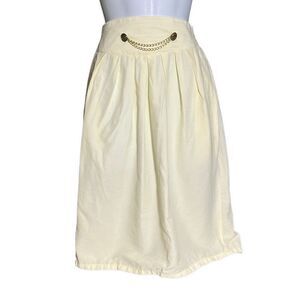 Maggie Lawrence Women's A-Line Pleated Elastic Waist Chain Accent Cream Skirt M
